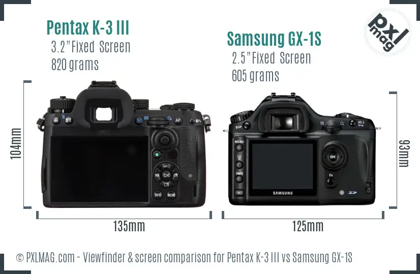 Pentax K-3 III vs Samsung GX-1S Screen and Viewfinder comparison