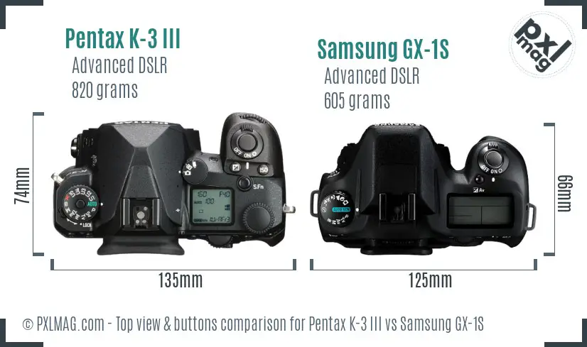 Pentax K-3 III vs Samsung GX-1S top view buttons comparison