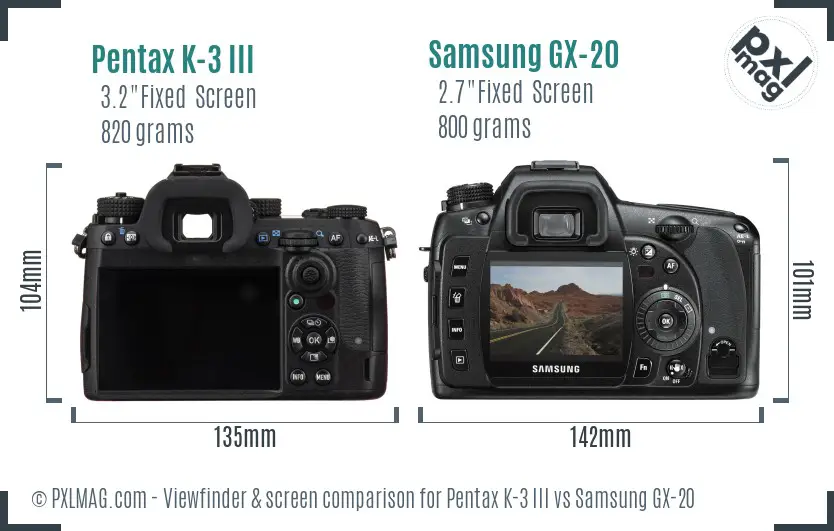 Pentax K-3 III vs Samsung GX-20 Screen and Viewfinder comparison