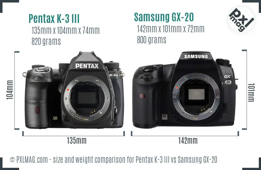 Pentax K-3 III vs Samsung GX-20 size comparison