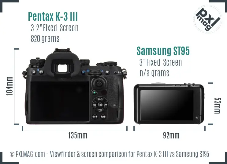 Pentax K-3 III vs Samsung ST95 Screen and Viewfinder comparison