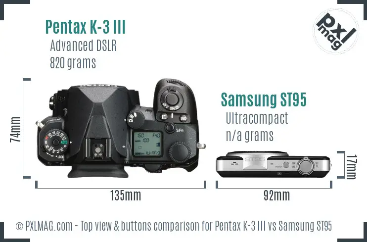 Pentax K-3 III vs Samsung ST95 top view buttons comparison