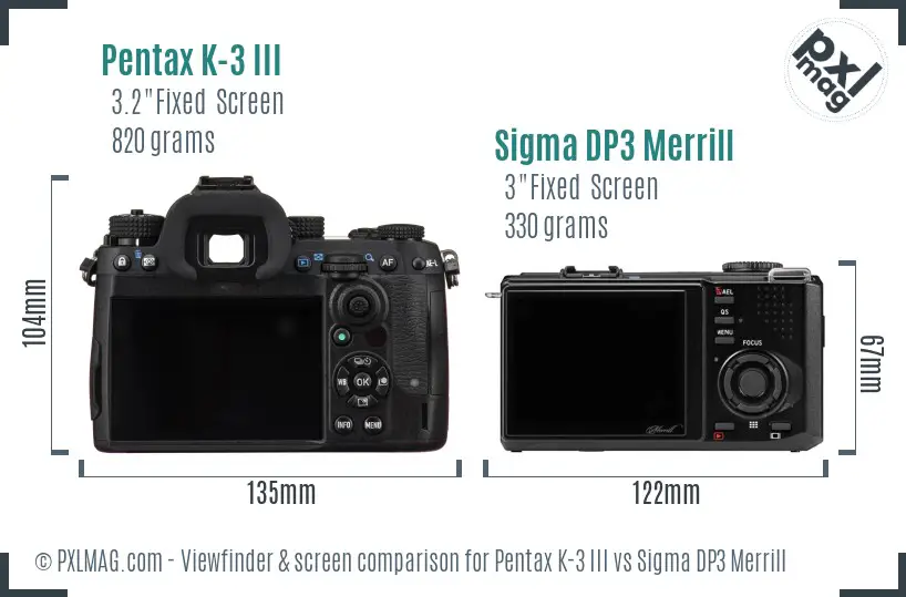 Pentax K-3 III vs Sigma DP3 Merrill Screen and Viewfinder comparison