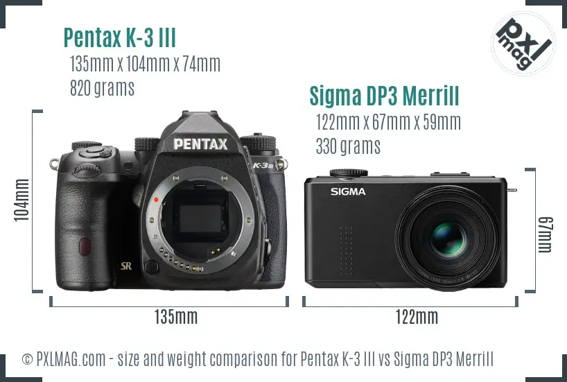 Pentax K-3 III vs Sigma DP3 Merrill size comparison