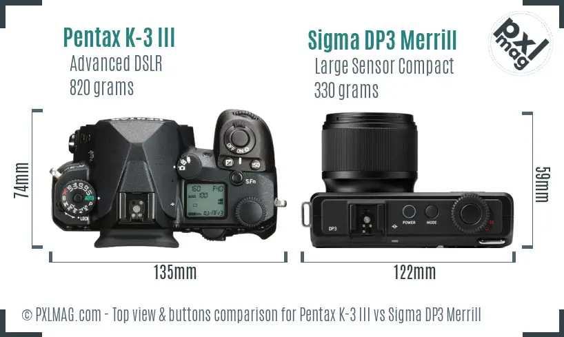 Pentax K-3 III vs Sigma DP3 Merrill top view buttons comparison