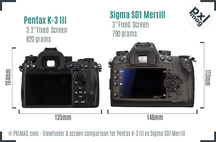 Pentax K-3 III vs Sigma SD1 Merrill Screen and Viewfinder comparison