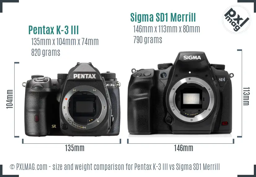 Pentax K-3 III vs Sigma SD1 Merrill size comparison
