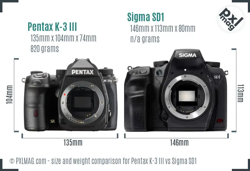 Pentax K-3 III vs Sigma SD1 size comparison