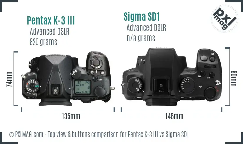 Pentax K-3 III vs Sigma SD1 top view buttons comparison
