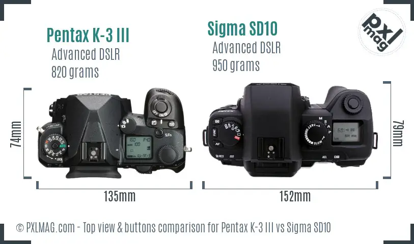 Pentax K-3 III vs Sigma SD10 top view buttons comparison