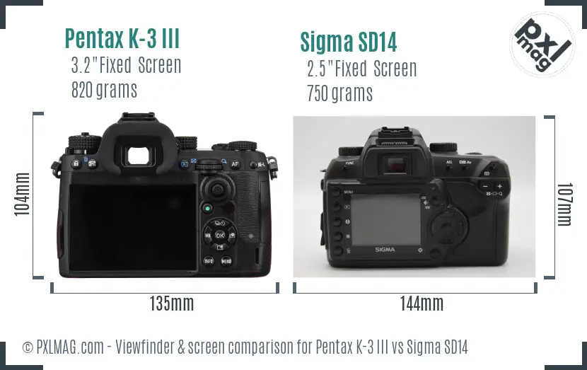 Pentax K-3 III vs Sigma SD14 Screen and Viewfinder comparison