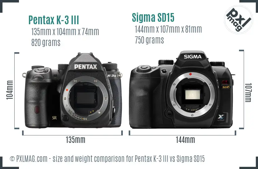 Pentax K-3 III vs Sigma SD15 size comparison