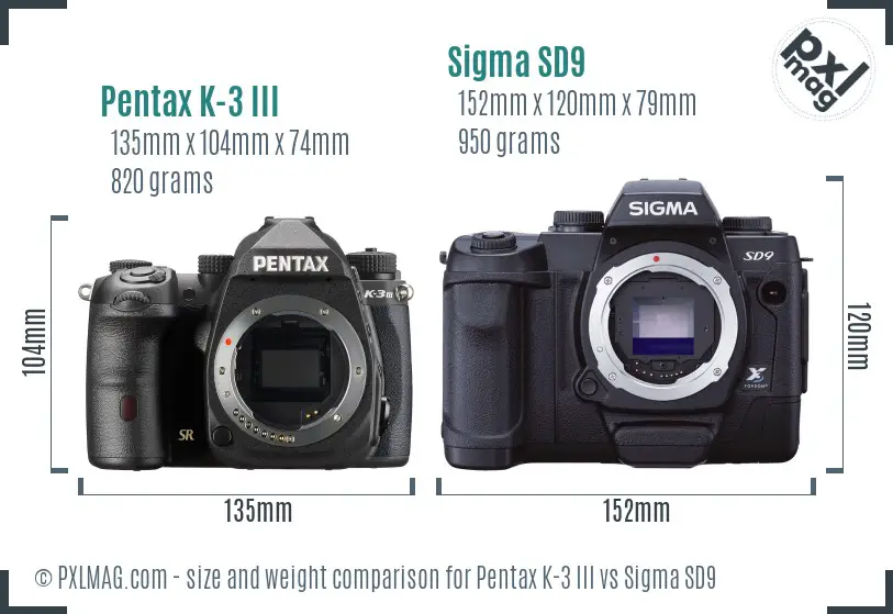 Pentax K-3 III vs Sigma SD9 size comparison