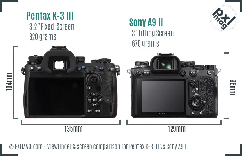 Pentax K-3 III vs Sony A9 II Screen and Viewfinder comparison
