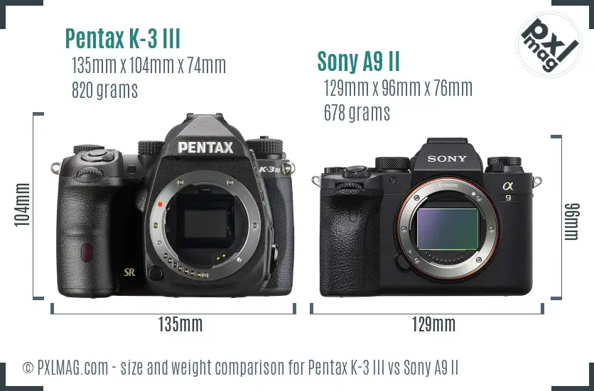 Pentax K-3 III vs Sony A9 II size comparison