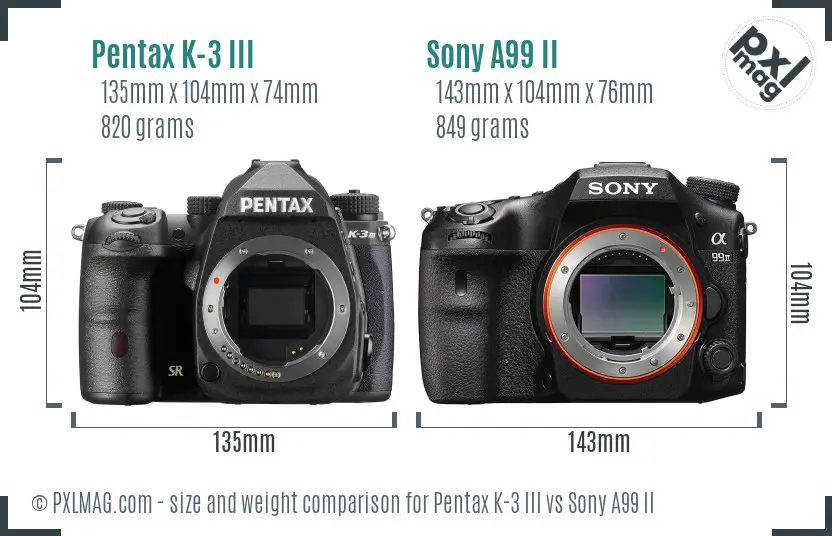 Pentax K-3 III vs Sony A99 II size comparison
