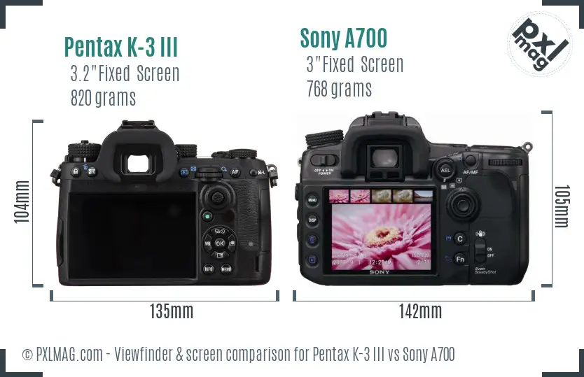 Pentax K-3 III vs Sony A700 Screen and Viewfinder comparison