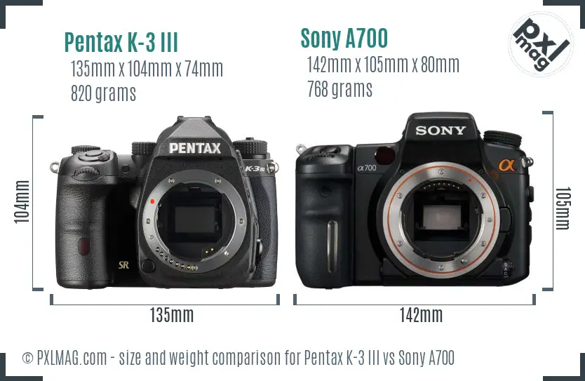 Pentax K-3 III vs Sony A700 size comparison