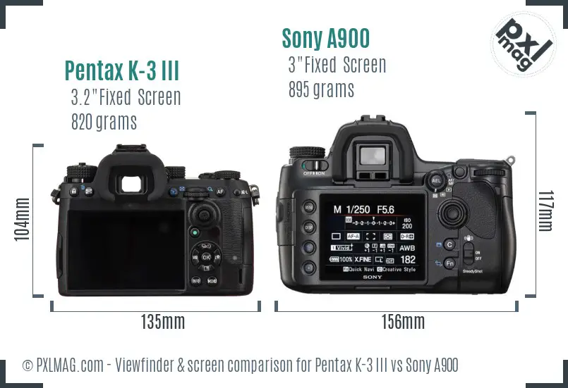 Pentax K-3 III vs Sony A900 Screen and Viewfinder comparison