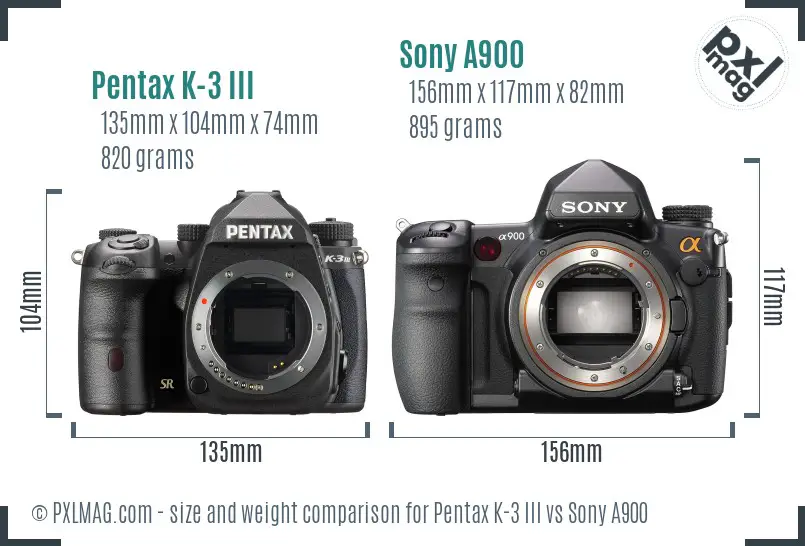 Pentax K-3 III vs Sony A900 size comparison