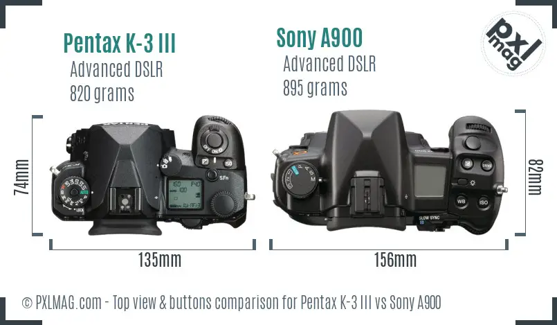 Pentax K-3 III vs Sony A900 top view buttons comparison