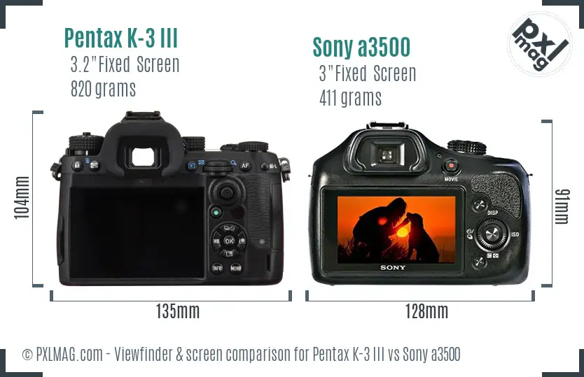 Pentax K-3 III vs Sony a3500 Screen and Viewfinder comparison