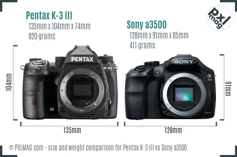 Pentax K-3 III vs Sony a3500 size comparison