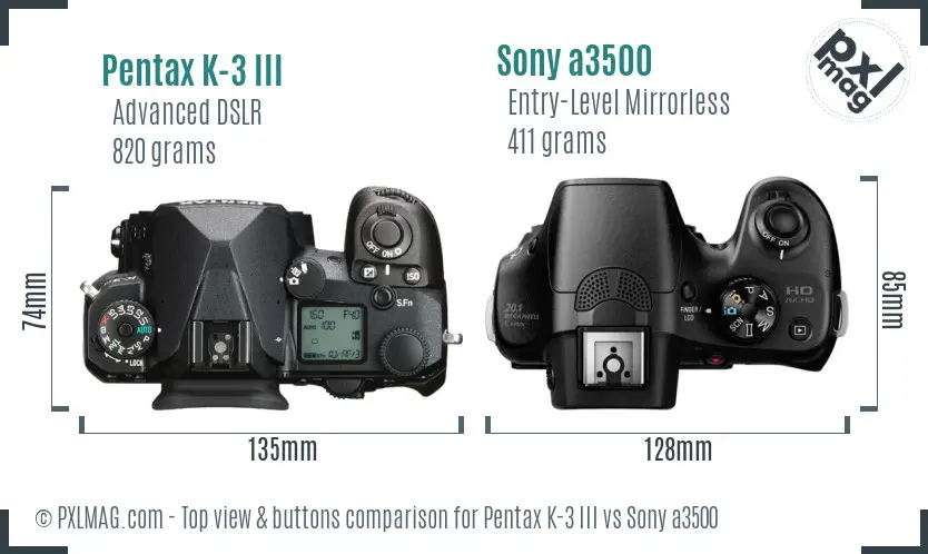 Pentax K-3 III vs Sony a3500 top view buttons comparison