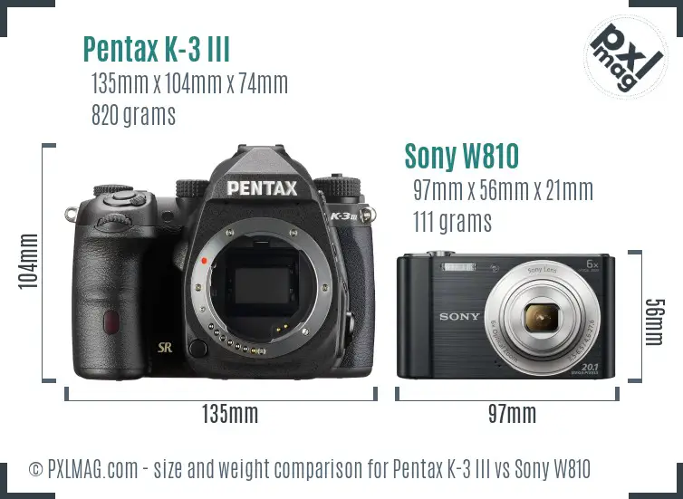 Pentax K-3 III vs Sony W810 size comparison