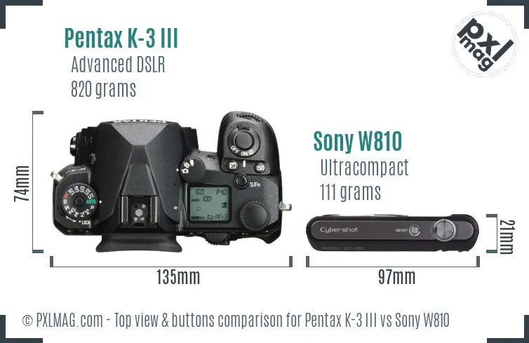 Pentax K-3 III vs Sony W810 top view buttons comparison