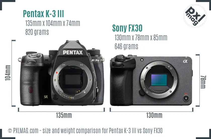 Pentax K-3 III vs Sony FX30 size comparison Pentax K-3 III vs Sony FX30 size comparison