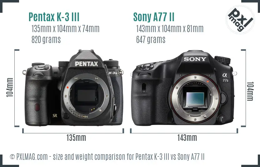 Pentax K-3 III vs Sony A77 II size comparison