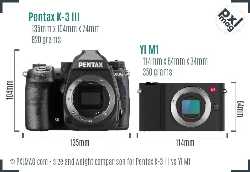 Pentax K-3 III vs YI M1 size comparison