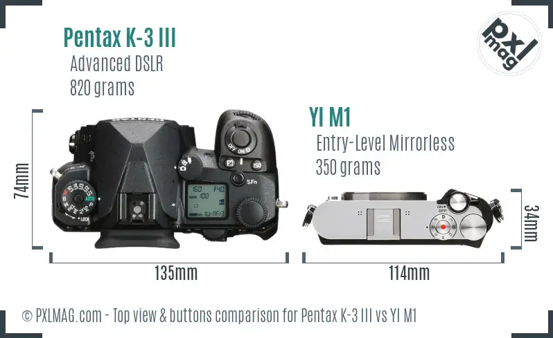 Pentax K-3 III vs YI M1 top view buttons comparison