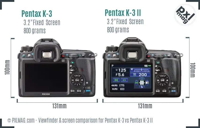Pentax K-3 vs Pentax K-3 II Screen and Viewfinder comparison