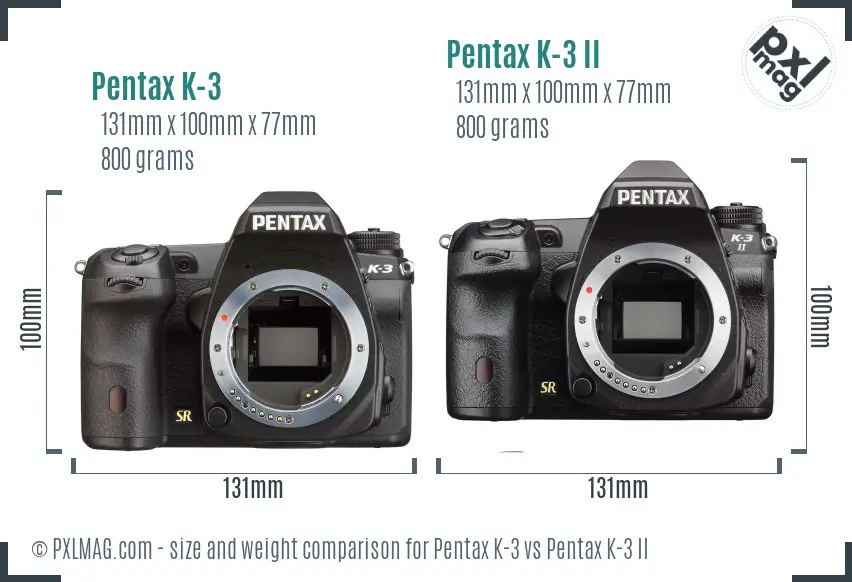Pentax K-3 vs Pentax K-3 II size comparison