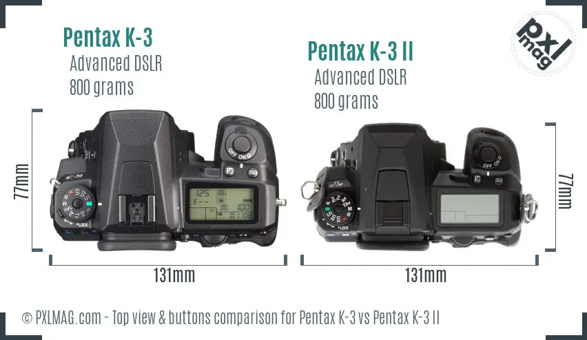 Pentax K-3 vs Pentax K-3 II top view buttons comparison