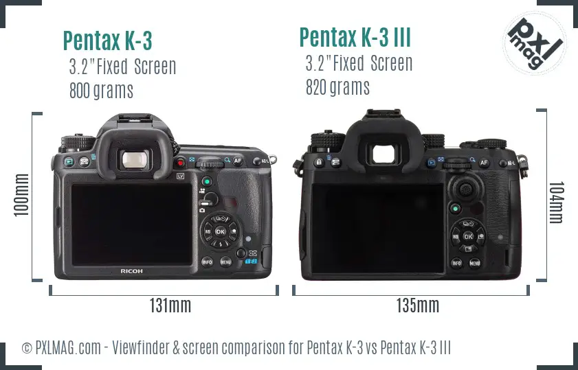 Pentax K-3 vs Pentax K-3 III Screen and Viewfinder comparison