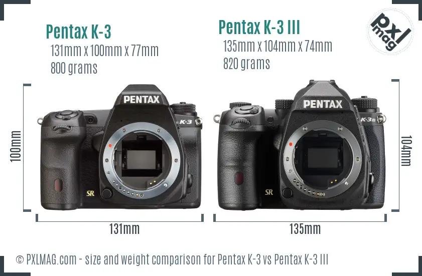 Pentax K-3 vs Pentax K-3 III size comparison