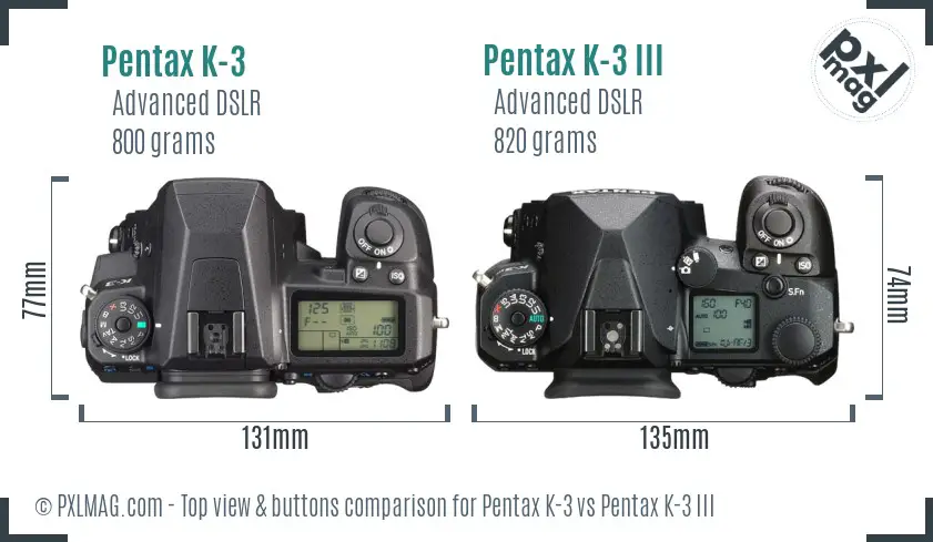 Pentax K-3 vs Pentax K-3 III top view buttons comparison