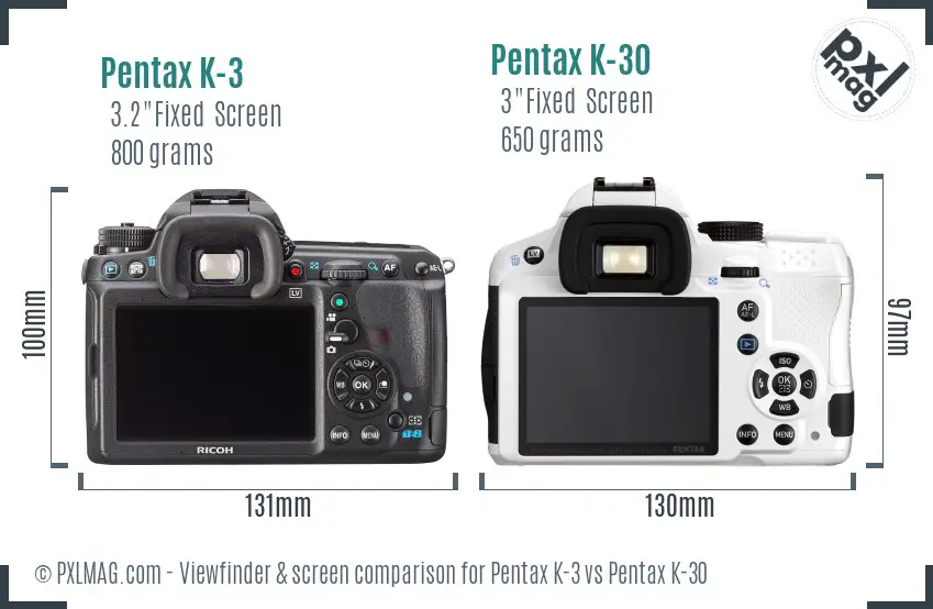 Pentax K-3 vs Pentax K-30 Screen and Viewfinder comparison