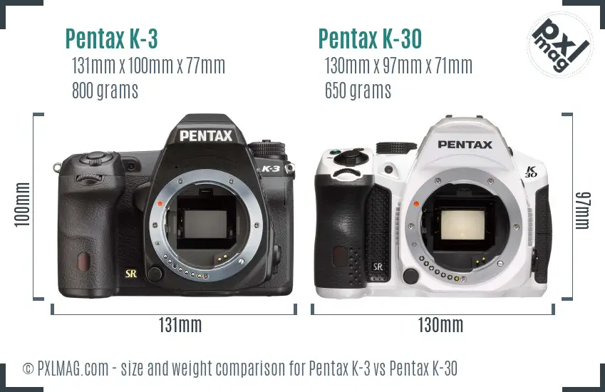 Pentax K-3 vs Pentax K-30 size comparison