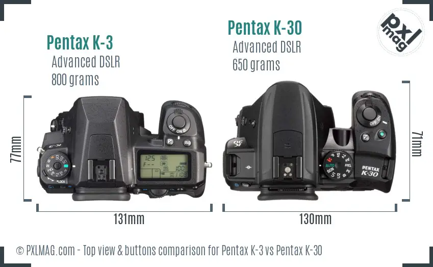 Pentax K-3 vs Pentax K-30 top view buttons comparison