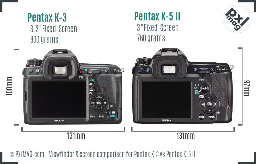 Pentax K-3 vs Pentax K-5 II Screen and Viewfinder comparison