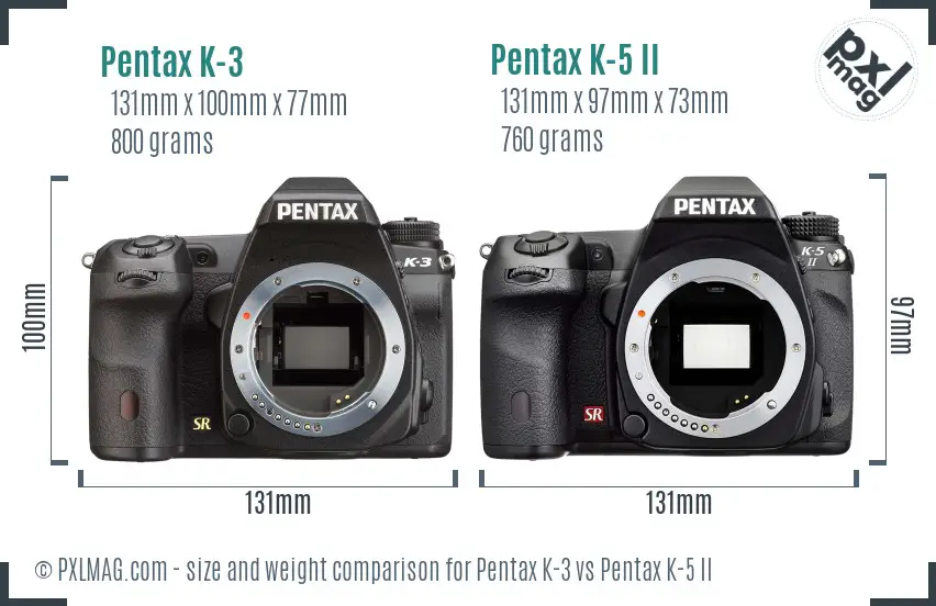 Pentax K-3 vs Pentax K-5 II size comparison