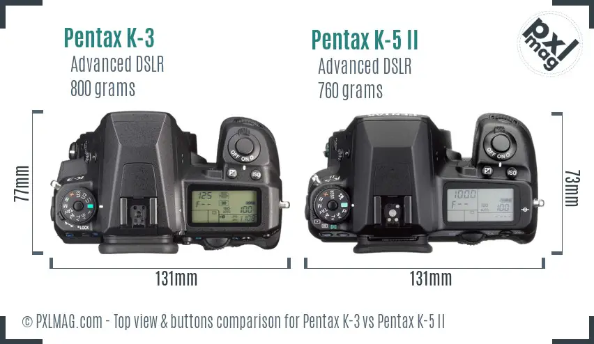 Pentax K-3 vs Pentax K-5 II top view buttons comparison