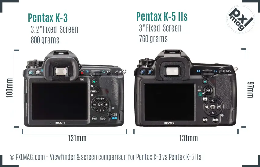 Pentax K-3 vs Pentax K-5 IIs Screen and Viewfinder comparison