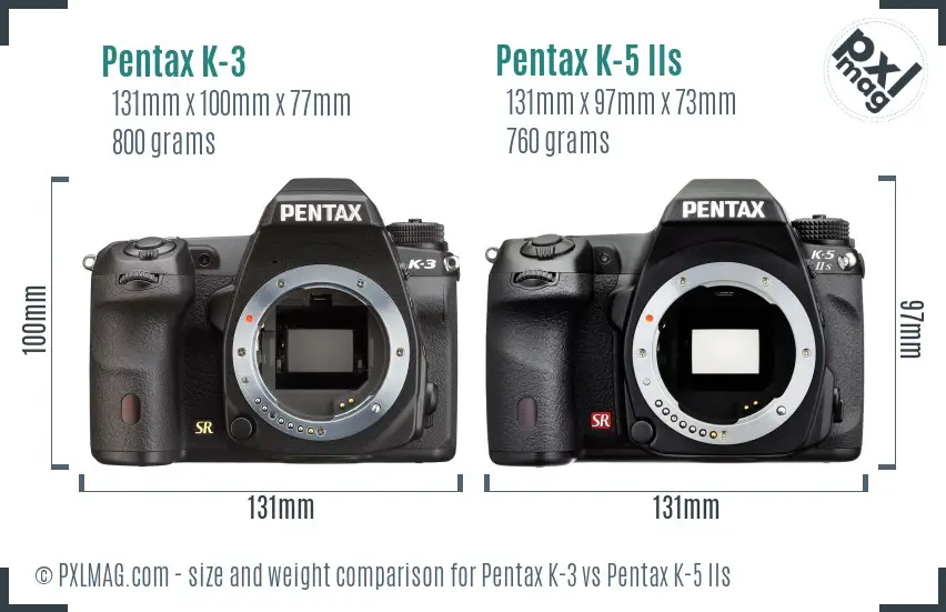 Pentax K-3 vs Pentax K-5 IIs size comparison