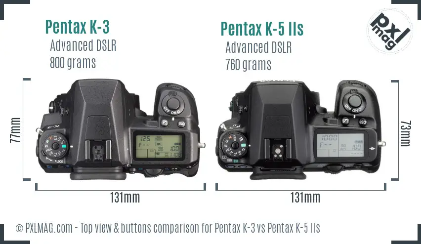 Pentax K-3 vs Pentax K-5 IIs top view buttons comparison