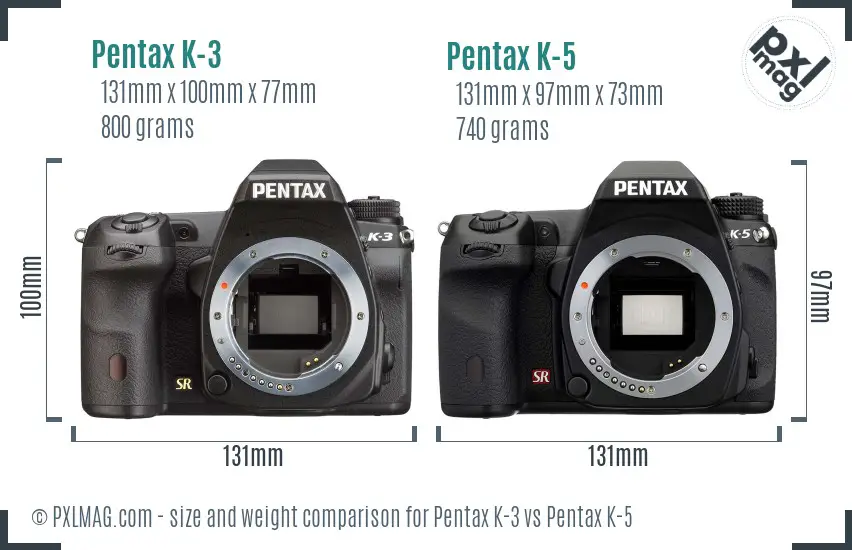 Pentax K-3 vs Pentax K-5 size comparison